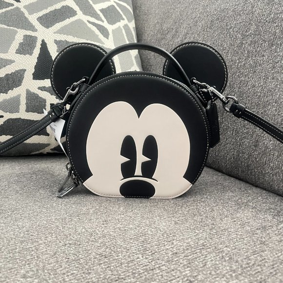 NWT Coach CM840 Disney X Coach Mickey Mouse Ear Bag Smooth Leather Black Multi